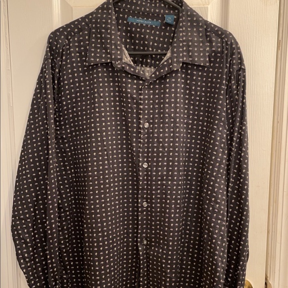 NWOT Perry Ellis black long sleeve button down with purple and yellow pattern 2X - Picture 3 of 5